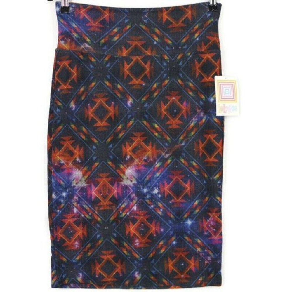 LuLaRoe Cassie Pencil Skirt Blue Black Red Pink Aztec Southwest Space Galaxy S S